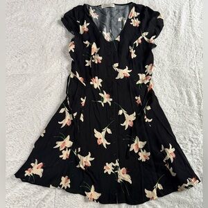 Band of Gypsies Button Up Short Sleeve Black Floral Dress Corset Back